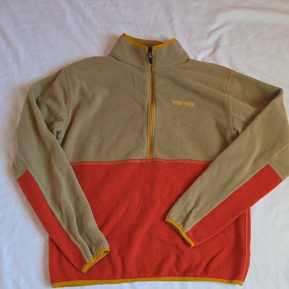 Marmot Long Sleeve Fleece Half Zip Tan Orange And Yellow Jacket Size L Mens